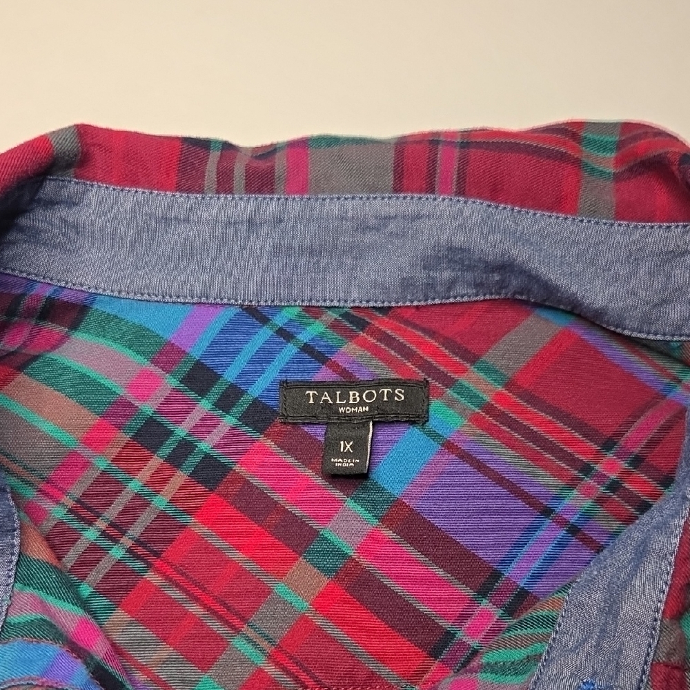 Talbots Multicolor Plaid 100% Cotton Button Down Shirt Size 1X - Picture 4 of 5